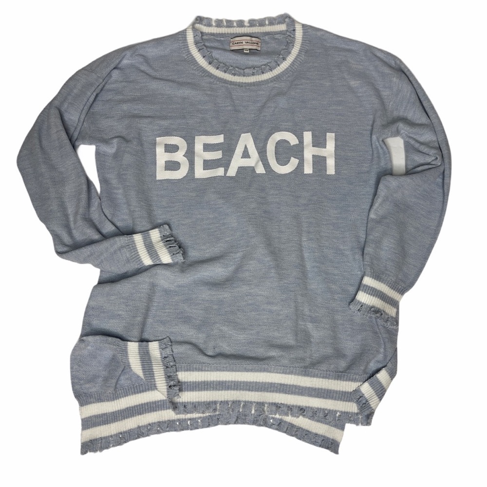 Caryn Vallone Blue/White “Beach” Fringe Sweater XS